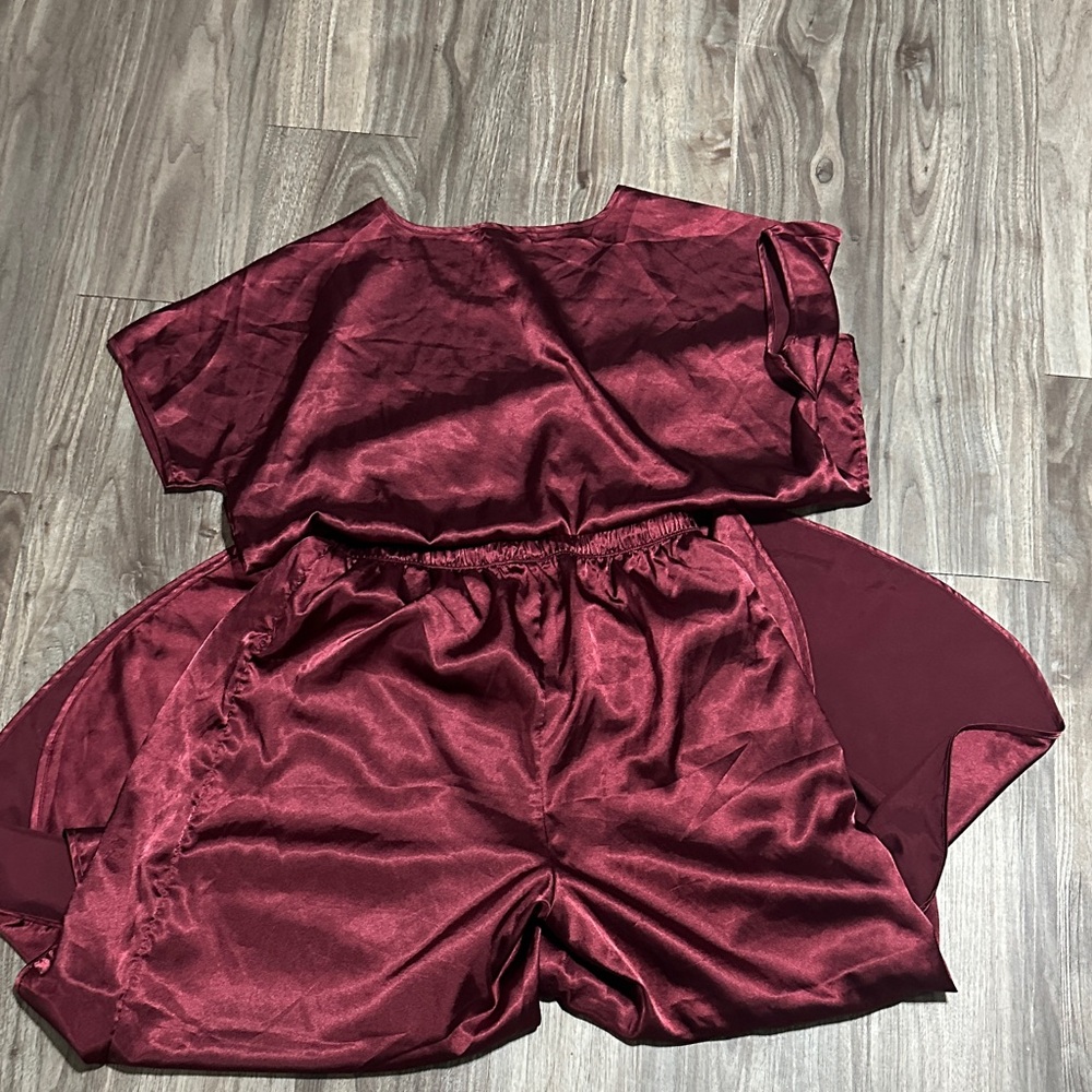 BB Dakota ,wine Red Satin Pajama Set – Silky 2-Piece Sleepwear. - Picture 8 of 8